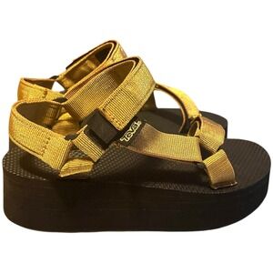 Teva Platform Sandals Gold Metallic Strappy Chunky Sole Women